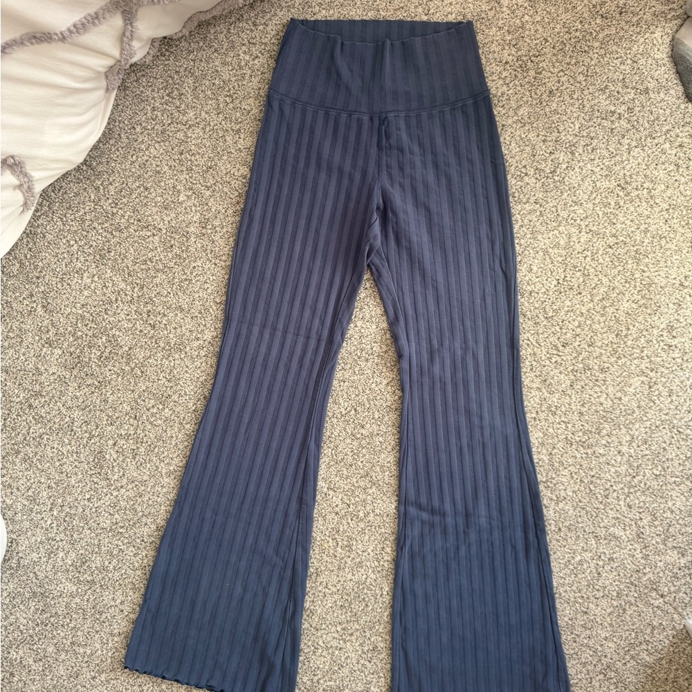 Aerie Navy Ribbed Flare Pants